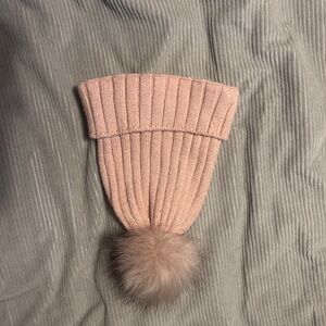 Pink Ribbed Knit Beanie with Pom Pom